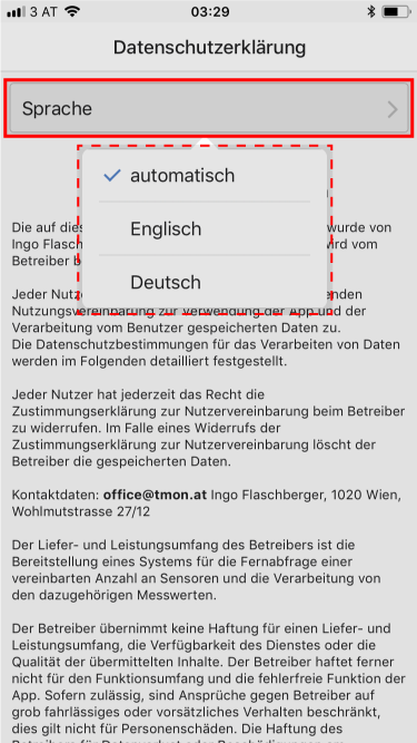 App Datenschutzerklärung Sprache
